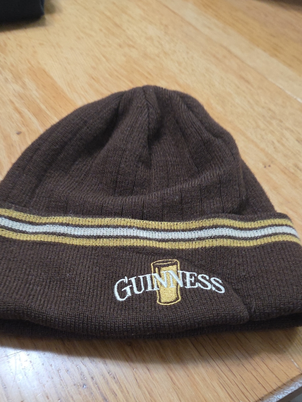 Guinness Brown Knit Beanie with Gold and Cream Stripes - The Big Pint - Beanie